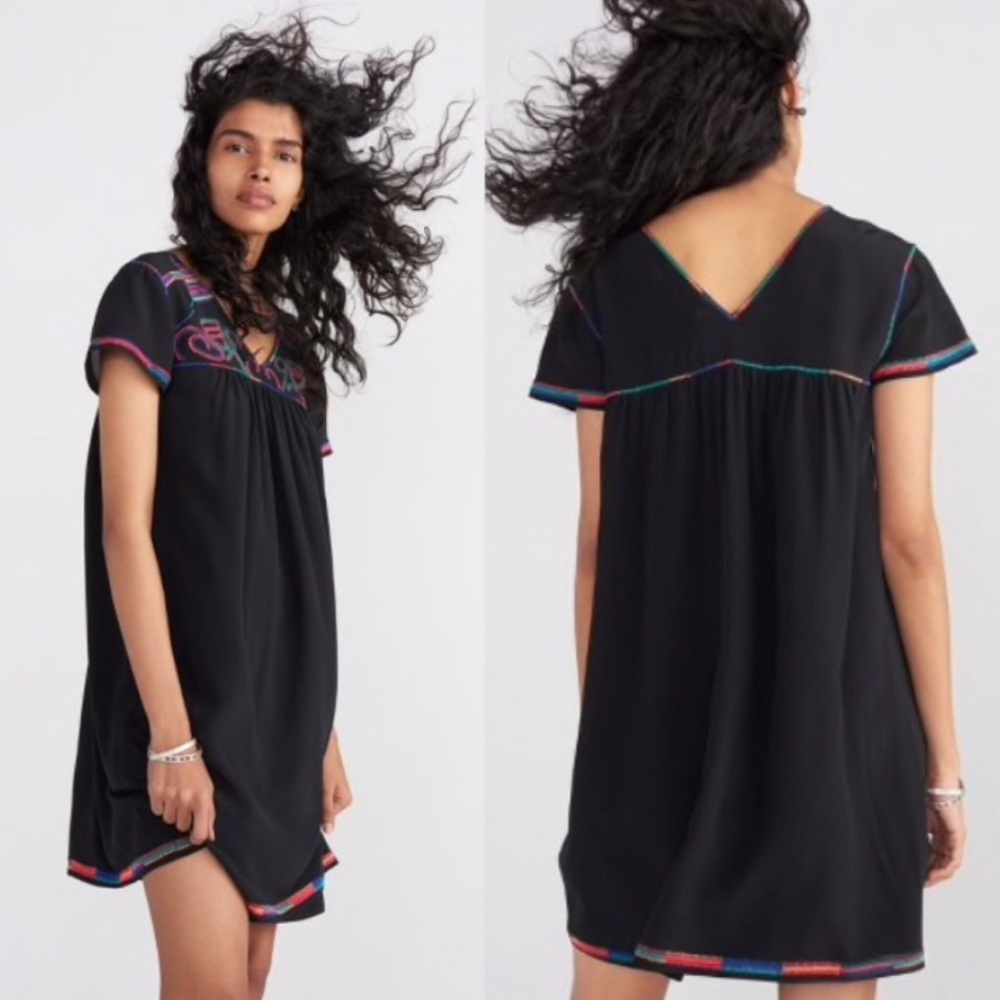 Madewell 100% silk embroidered black mini Sz XS